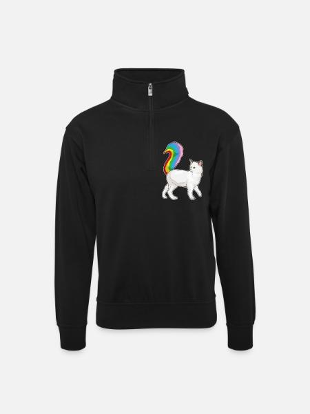 Katze Regenbogen - Unisex Pullover mit Zip-Kragen - Schwarz