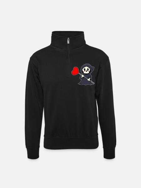 Grim Reaper Halloween Heart - Unisex sweater with zip collar - black