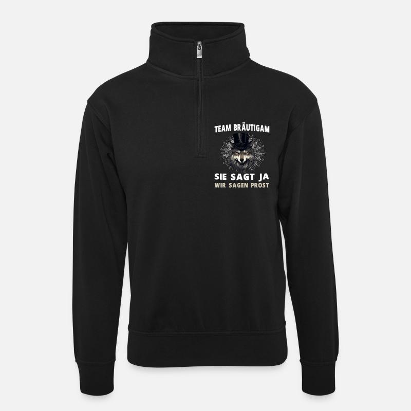 Junggesellenabschied Hochzeit Bräutigam Wolf - Unisex Pullover mit Zip-Kragen - Schwarz