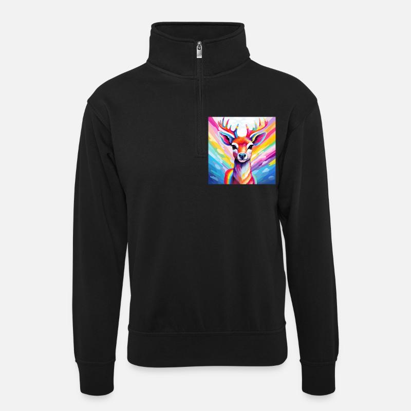 Pride Reindeer - Unisex Pullover mit Zip-Kragen - Schwarz