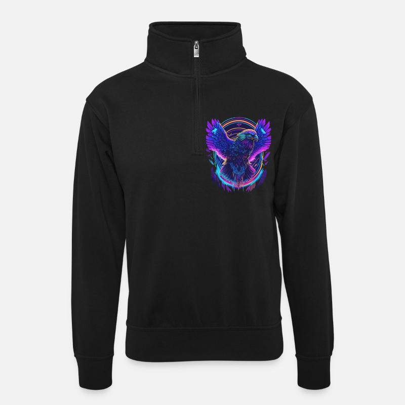 Fliegender Adler Synthwave - Unisex Pullover mit Zip-Kragen - Schwarz