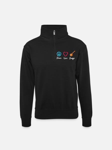 Peace Love Banjo - Unisex sweater with zip collar - black