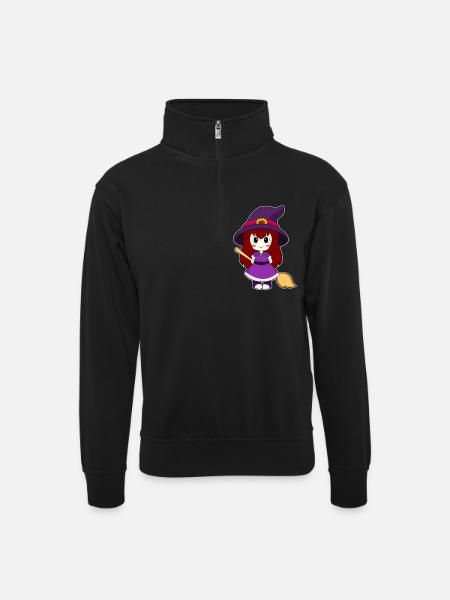 Mädchen Hexe Besen - Unisex Pullover mit Zip-Kragen - Schwarz