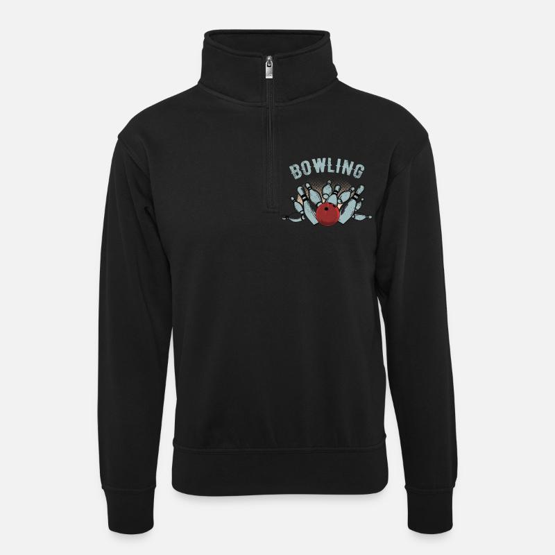Bowling Strike Skizze - Unisex Pullover mit Zip-Kragen - Schwarz