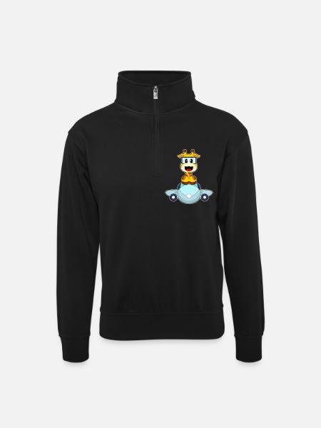 Giraffe Airplane - Unisex sweater with zip collar - black