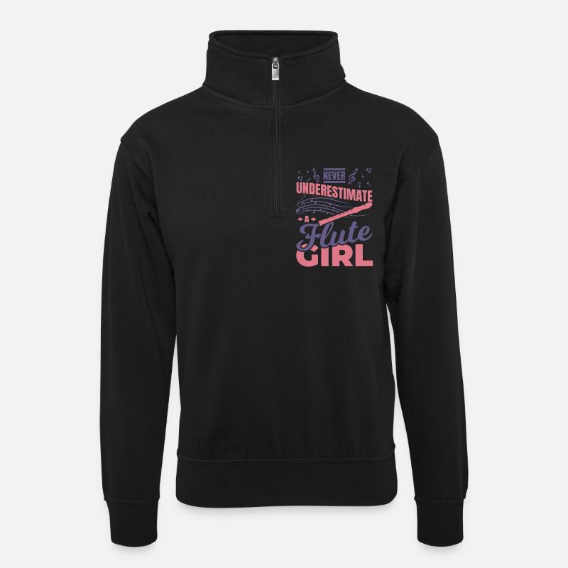 Never underestimate a flute girl - Unisex sweater with zip collar - black