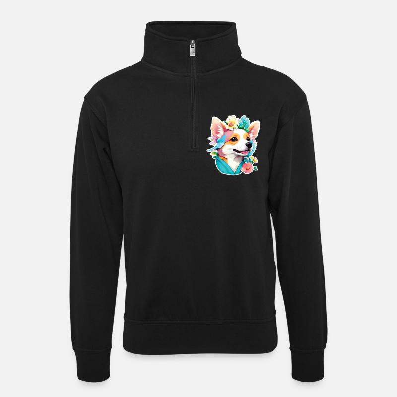 Corgi - Unisex sweater with zip collar - black