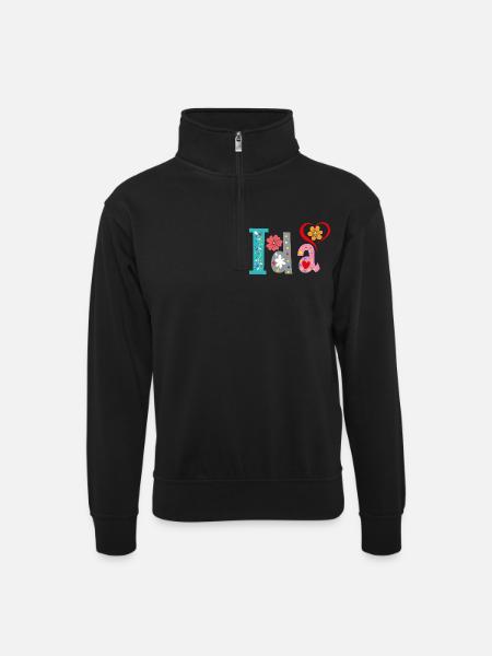 Personalized Ida Name - Unisex sweater with zip collar - black