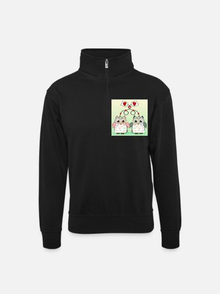Owl Tea - Unisex sweater with zip collar - black