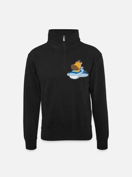 Giraffe Airplane - Unisex sweater with zip collar - black