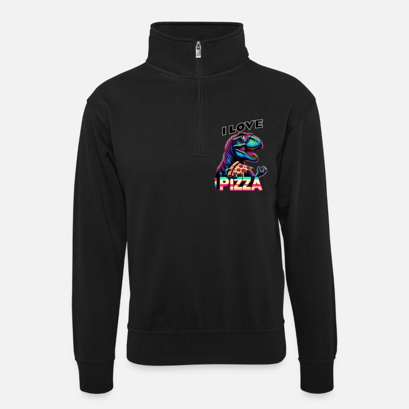 Dinosaur Pizza Retro - Unisex sweater with zip collar - black