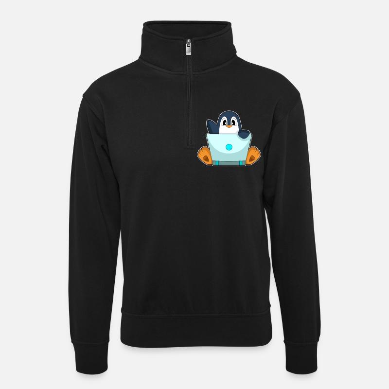 Penguin Laptop - Unisex sweater with zip collar - black