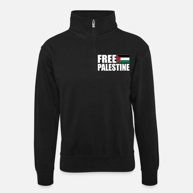 Free palestine - Unisex sweater with zip collar - black