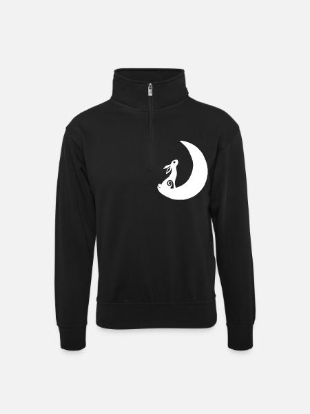 A rabbit on the moon - Unisex sweater with zip collar - black