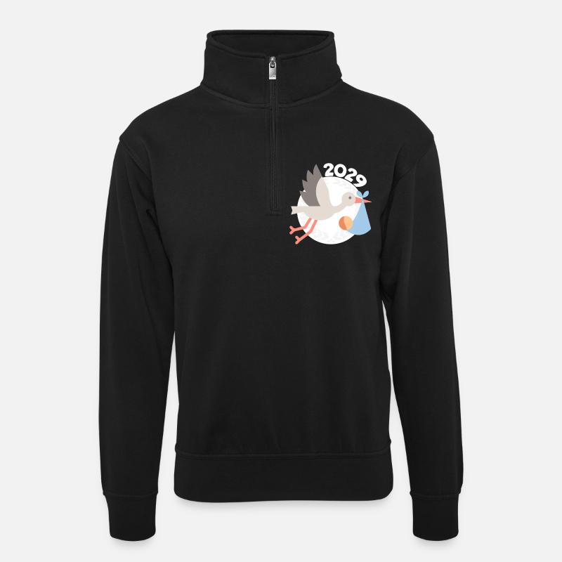Cigogne avec bébé 2029 - Sweat col montant zippé unisexe - noir