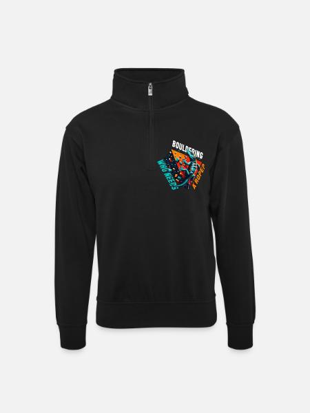 Bouldering Gecko Rope? Gift - Unisex sweater with zip collar - black