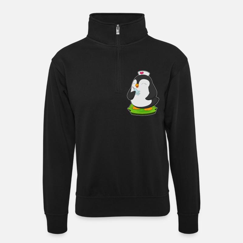 Seringue d’infirmière pingouin - Sweat col montant zippé unisexe - noir