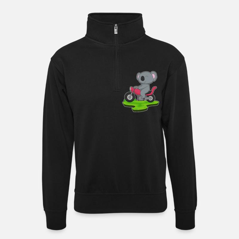 Koala Motorrad - Unisex Pullover mit Zip-Kragen - Schwarz