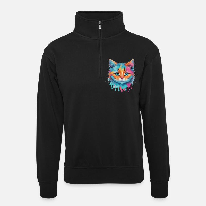 Niedliche Katze - Unisex Pullover mit Zip-Kragen - Schwarz