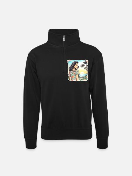 Aloha Mädchen - Unisex Pullover mit Zip-Kragen - Schwarz