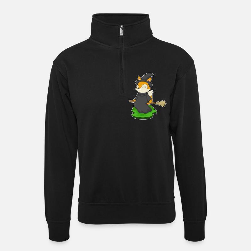 Fox Witch Broom - Unisex sweater with zip collar - black
