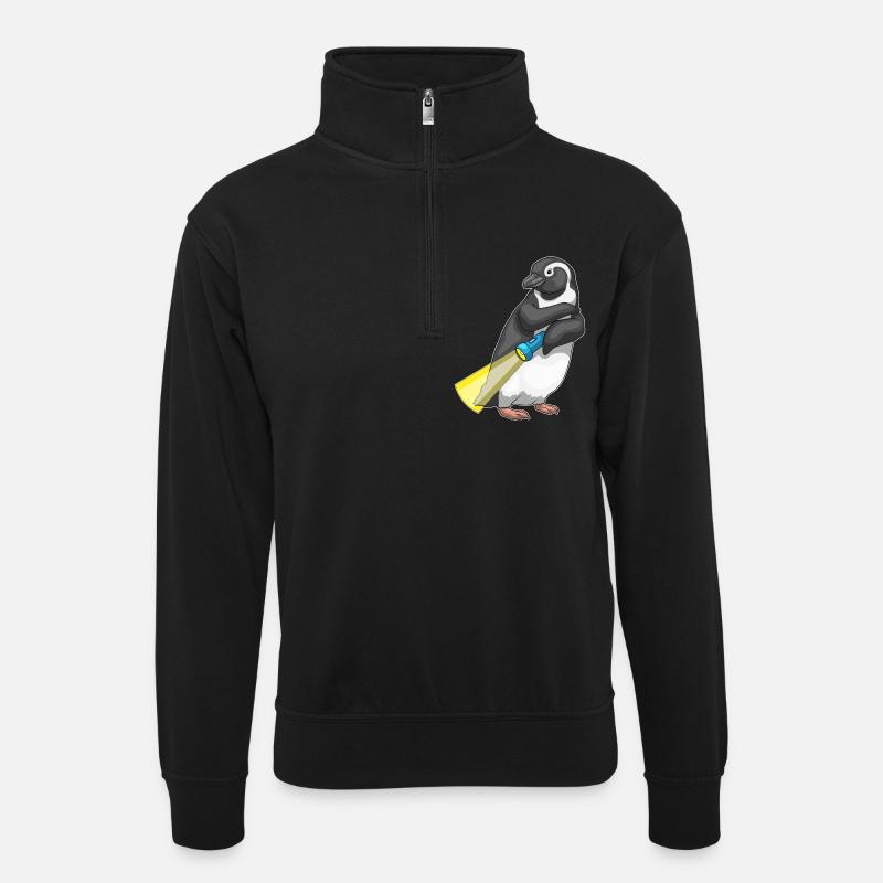 Penguin Flashlight - Unisex sweater with zip collar - black