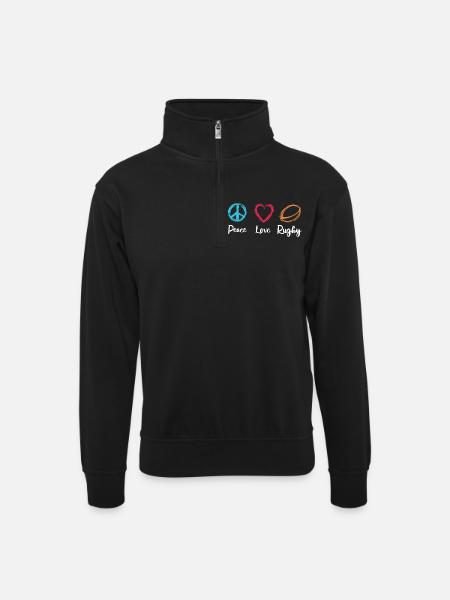Peace Love Rugby - Unisex sweater with zip collar - black