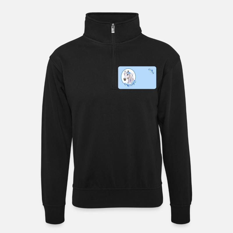 Cheval blanc - Roses bleu clair | Personnalisable - Sweat col montant zippé unisexe - noir