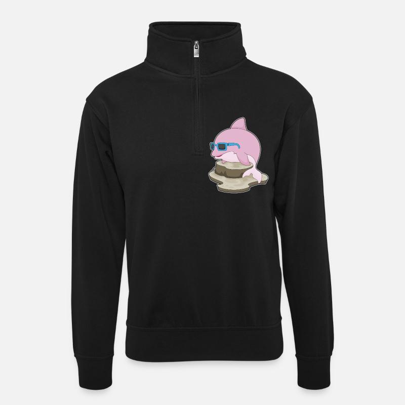 Delfin Sonnenbrille - Unisex Pullover mit Zip-Kragen - Schwarz