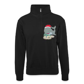 Whale Christmas Package - Unisex sweater with zip collar - black - Front