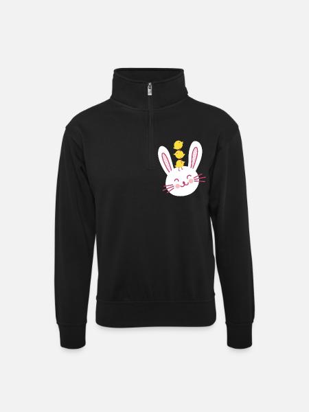 Easter Bunny and Three Cute Chicks - Unisex sweater with zip collar - black