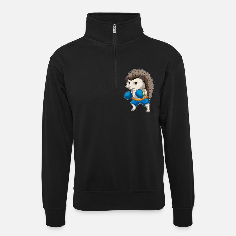 Igel Boxer Boxhandschuhe Boxen - Unisex Pullover mit Zip-Kragen - Schwarz