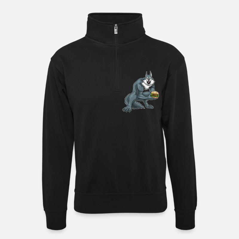 Werewolf Halloween Cheeseburger - Unisex sweater with zip collar - black