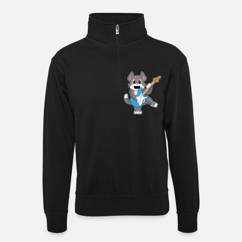 Cat Musician Guitar Music - Unisex sweater with zip collar - black
