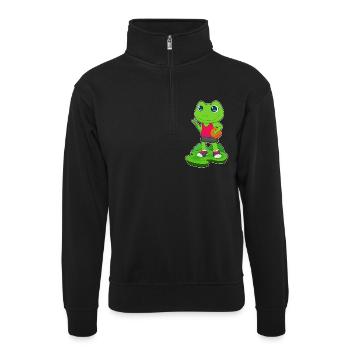 Frosch Basketballspieler Basketball - Unisex Pullover mit Zip-Kragen - Schwarz - Vorne
