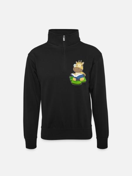 Giraffe Nerd Book Glasses - Unisex sweater with zip collar - black