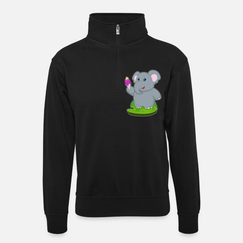Elefant Waffeleis - Unisex Pullover mit Zip-Kragen - Schwarz