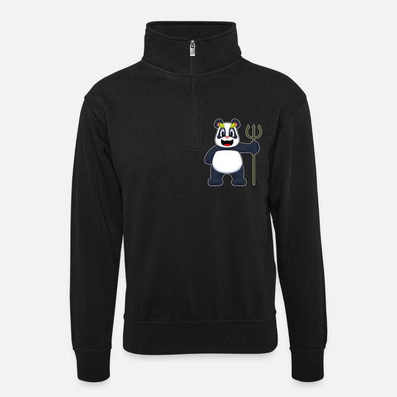 Panda Halloween Devil - Unisex sweater with zip collar - black