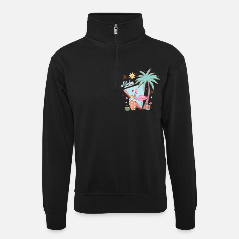 Aloha Sommer - Unisex Pullover mit Zip-Kragen - Schwarz