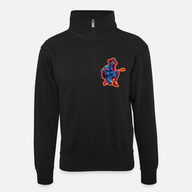 Guitariste rétro - Sweat col montant zippé unisexe - noir