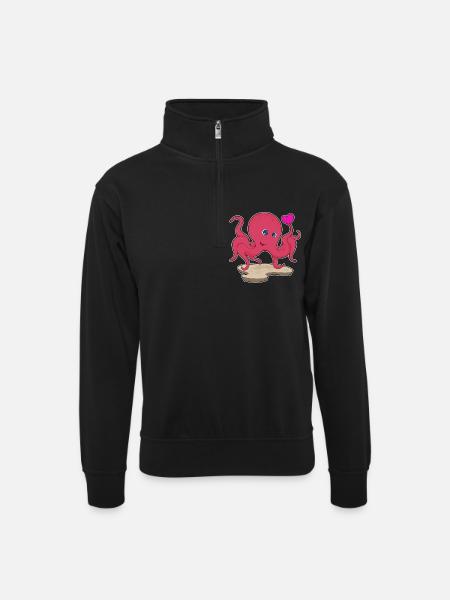 Krake Herz - Unisex Pullover mit Zip-Kragen - Schwarz