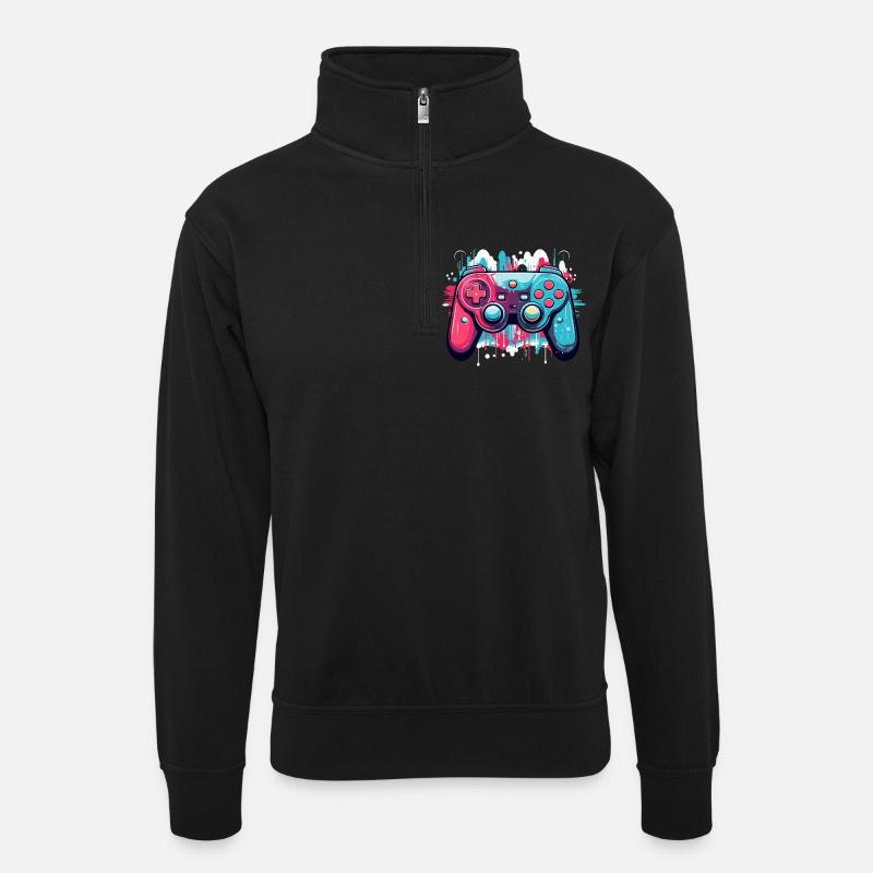 Game Controller - Unisex Pullover mit Zip-Kragen - Schwarz