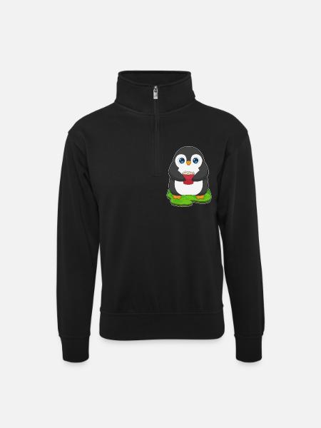 Pop-corn pingouin - Sweat col montant zippé unisexe - noir