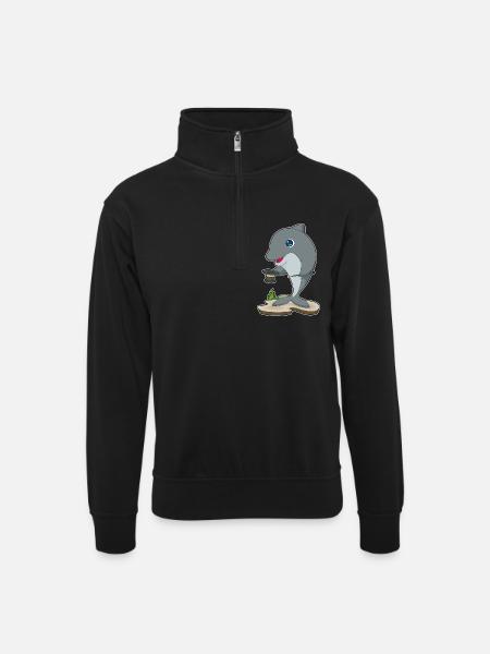 Dolphin Wizard Top Hat - Unisex sweater with zip collar - black