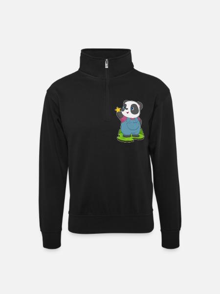Étoile Panda - Sweat col montant zippé unisexe - noir