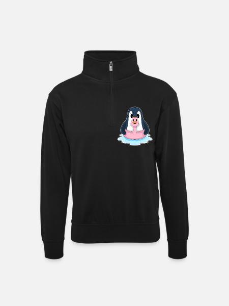 Pinguin Flamingo - Unisex Pullover mit Zip-Kragen - Schwarz