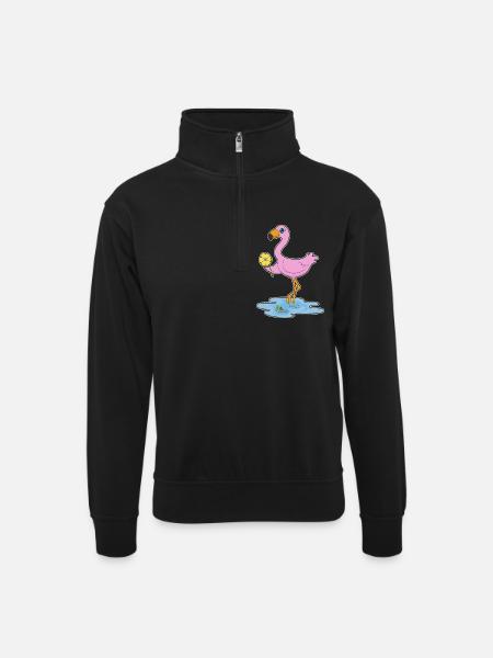Flamingo Flower - Unisex sweater with zip collar - black