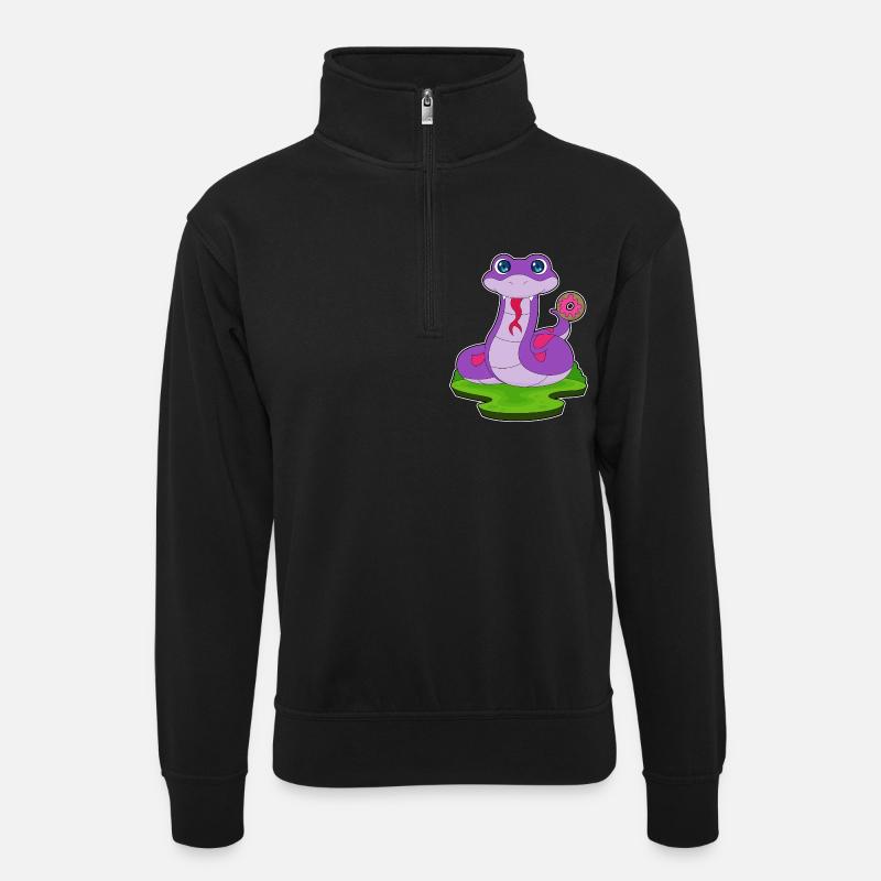 Schlange Donut - Unisex Pullover mit Zip-Kragen - Schwarz