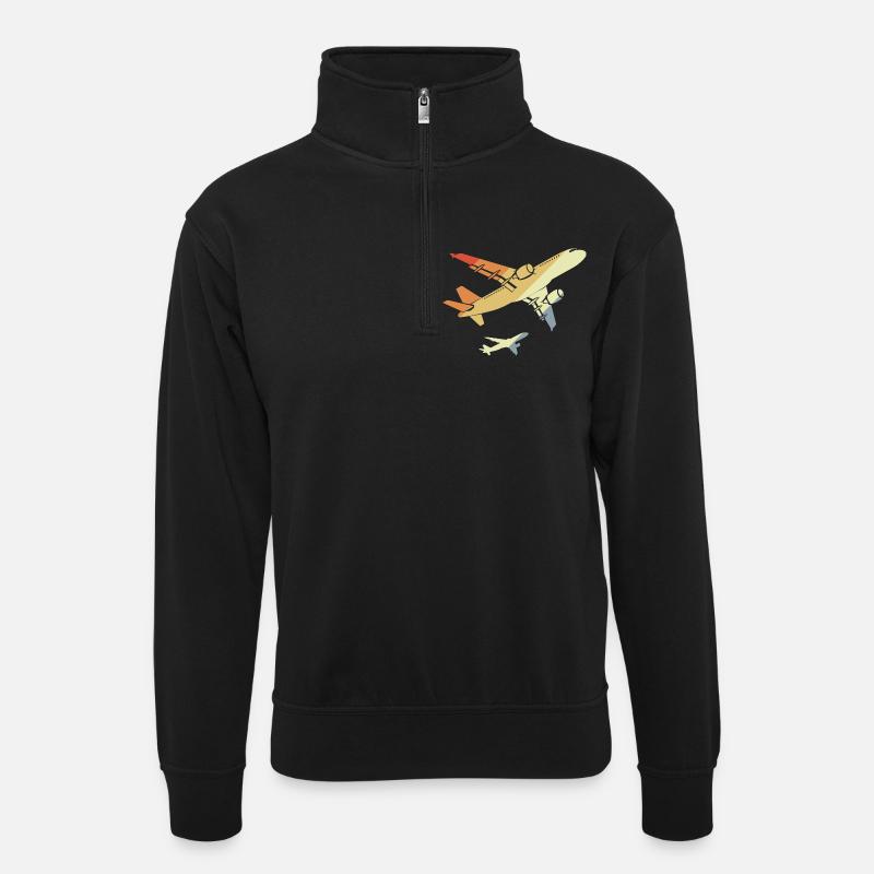 Flugzeuge Retro - Unisex Pullover mit Zip-Kragen - Schwarz