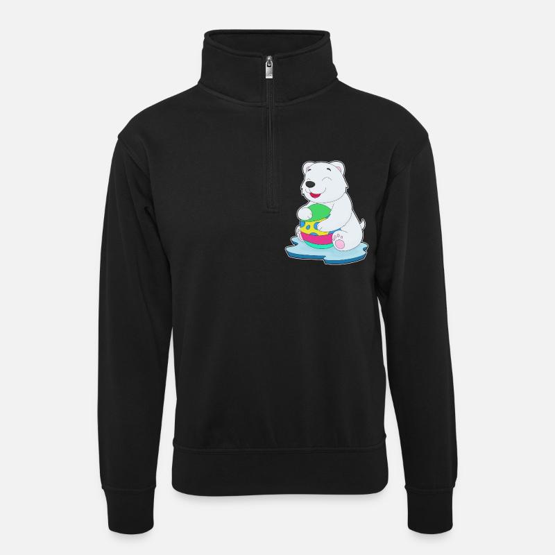 Eisbär Ostern Osterei - Unisex Pullover mit Zip-Kragen - Schwarz